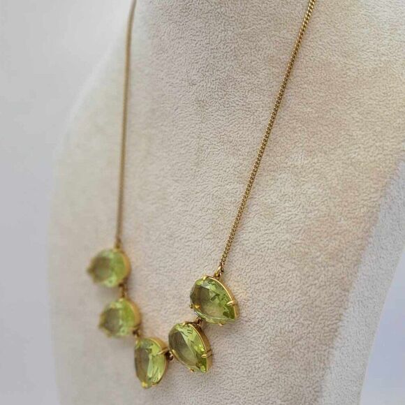 J Crew Green Pear Shaped Crystal 5 Stone Necklace - Picture 4 of 9